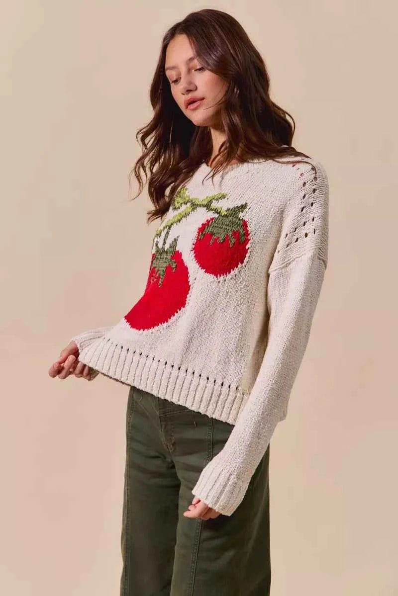 SO ME Vegetable Round Neck Long Sleeve Sweater 3347e1e460e4403aa0d8e6cf0b8a4af0-Max-Origin