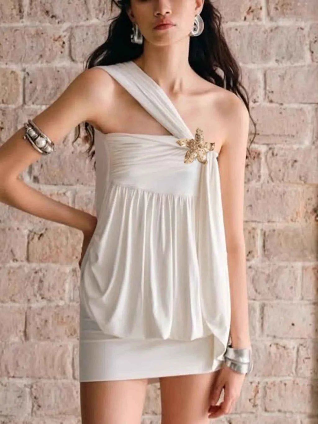 Ruched One-Shoulder Mini Dress White 3364e12f18c3436594cc8c5996da6af3-Max-Origin