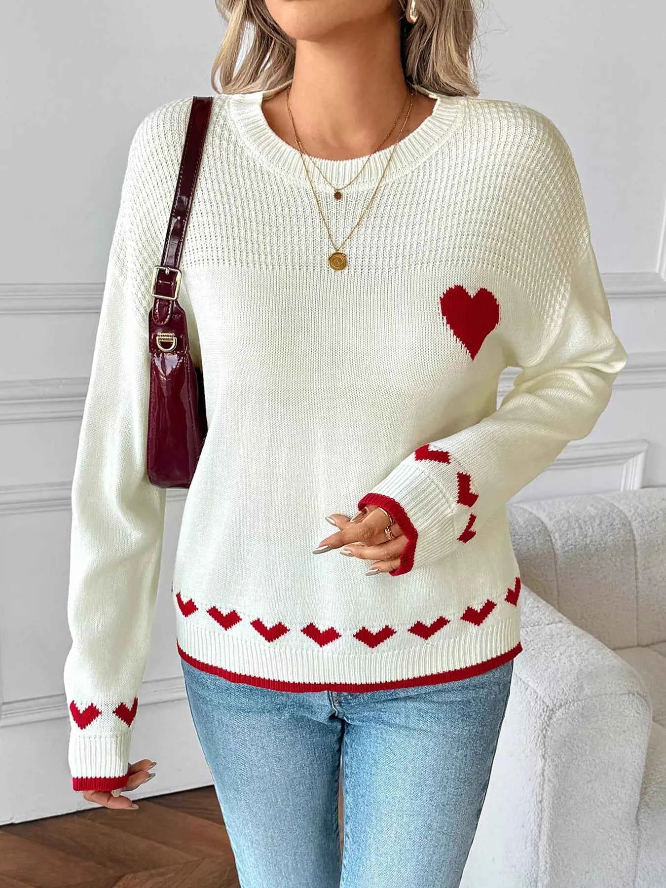 Heart Pattern Dropped Shoulder Sweater 337861266d304dd79b286f6e47f19274-Max-Origin