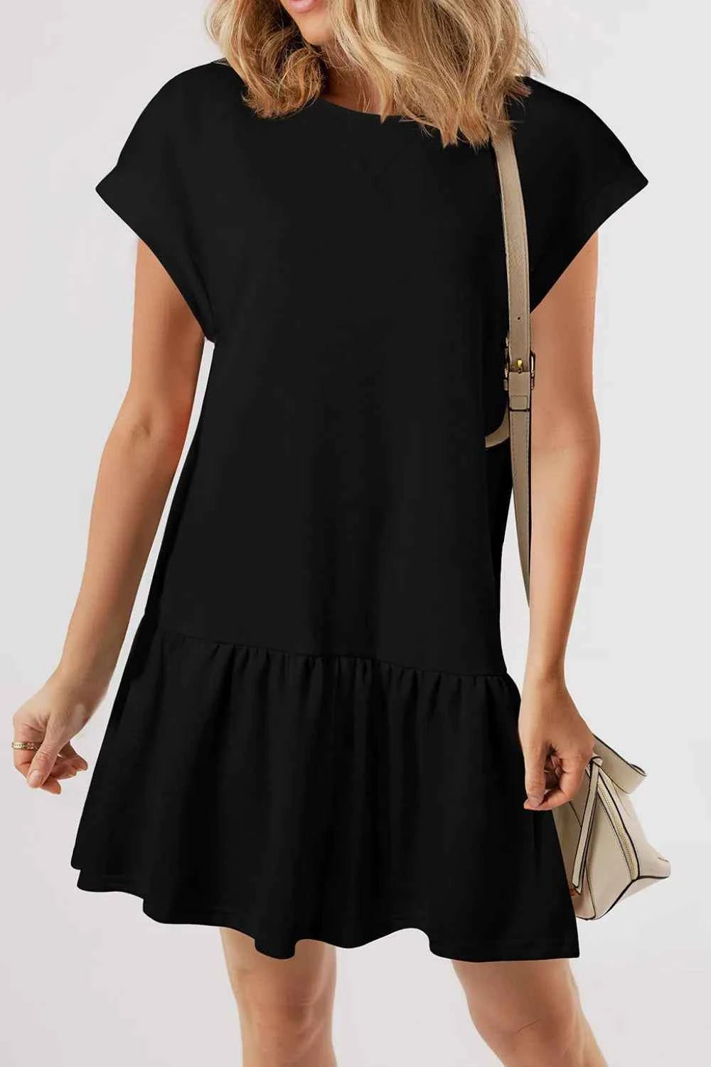 Round Neck Short Sleeve Mini Dress Black 338422ff-96e2-408b-8ce6-255fd8bc65fc-Max-Origin