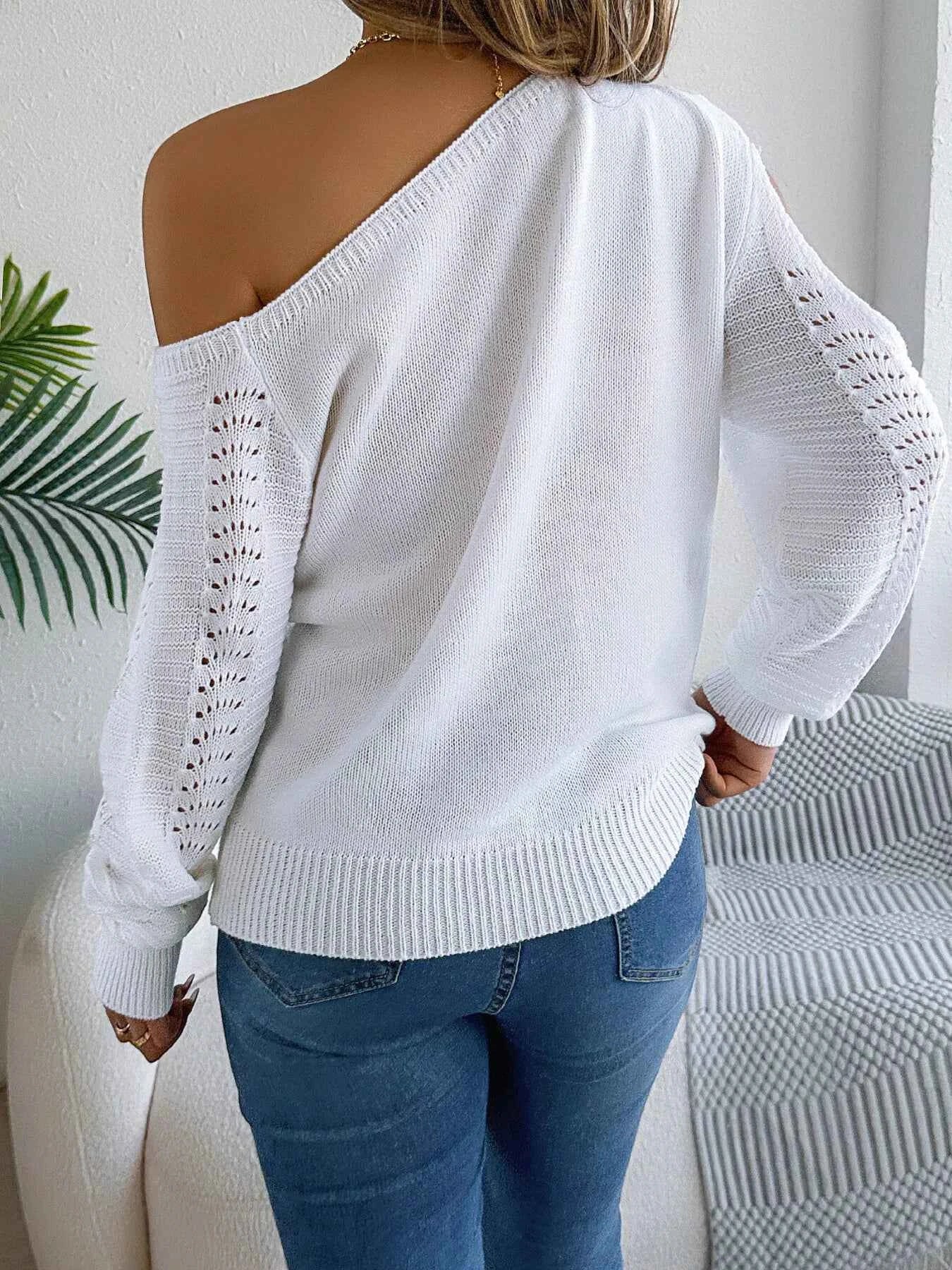 Openwork One Shoulder Cutout Long Sleeve Sweater 338828e44d614d719e2e4c9472dcf67f-Max-Origin