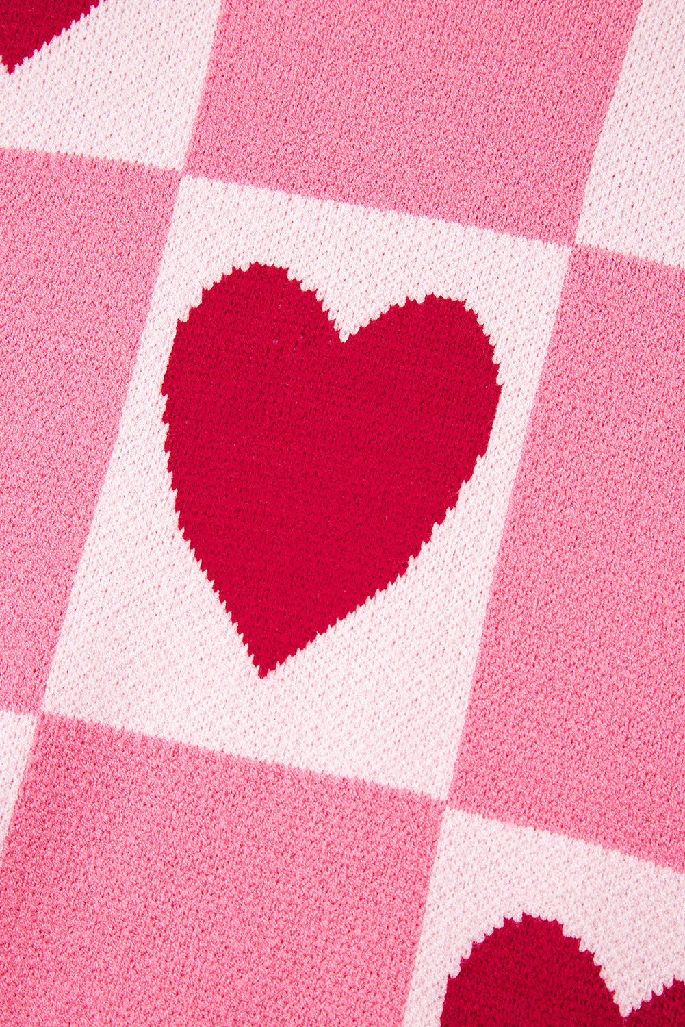 Pink Love Heart Checkered Valentine Knit Sweater 3399f45fa0e0d9a2