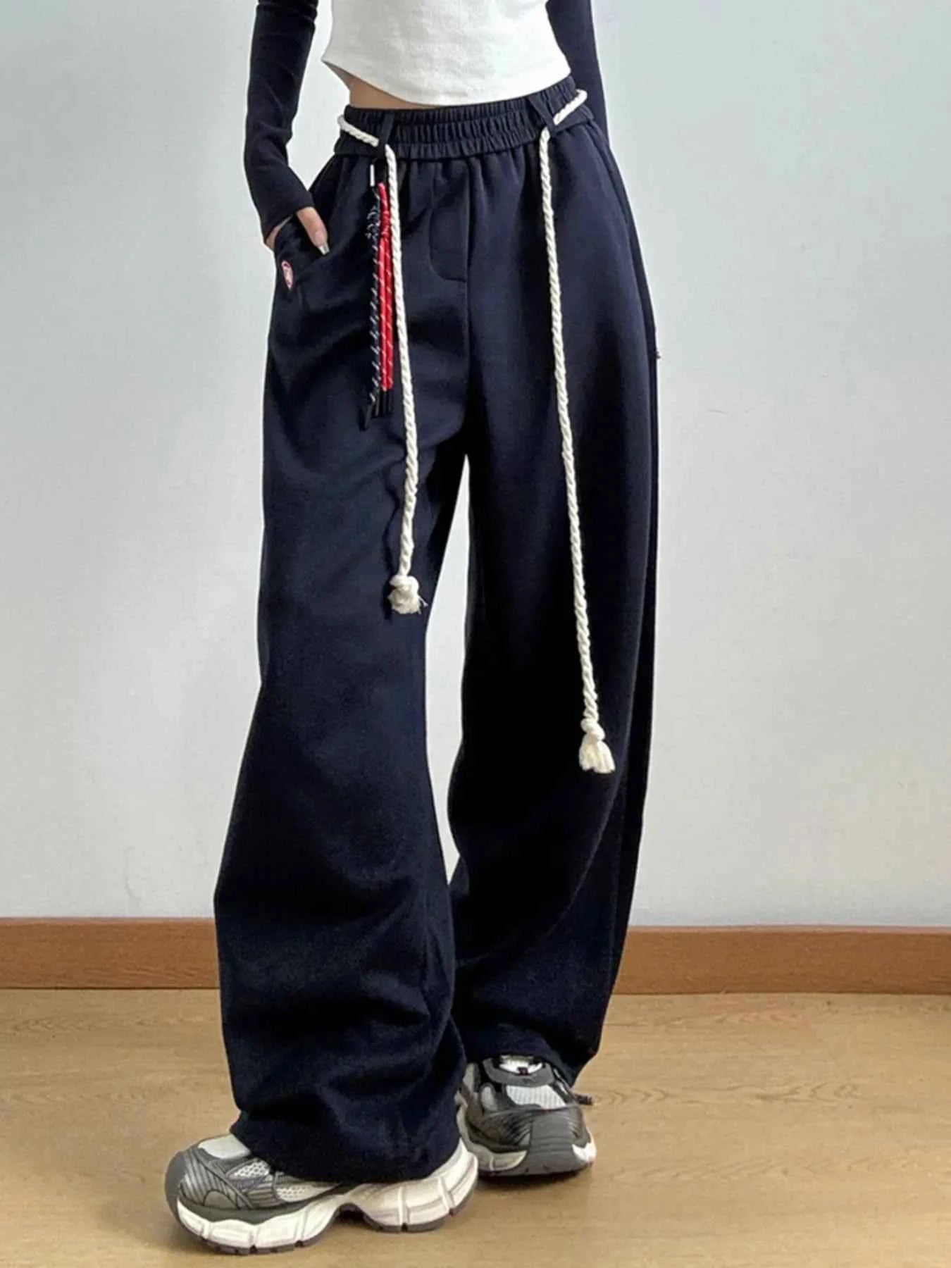 Decorative Rope Detail Casual Pants Navy Blue 33a8020e-4105-4289-836d-d4e52a1d8de3-Max-Origin