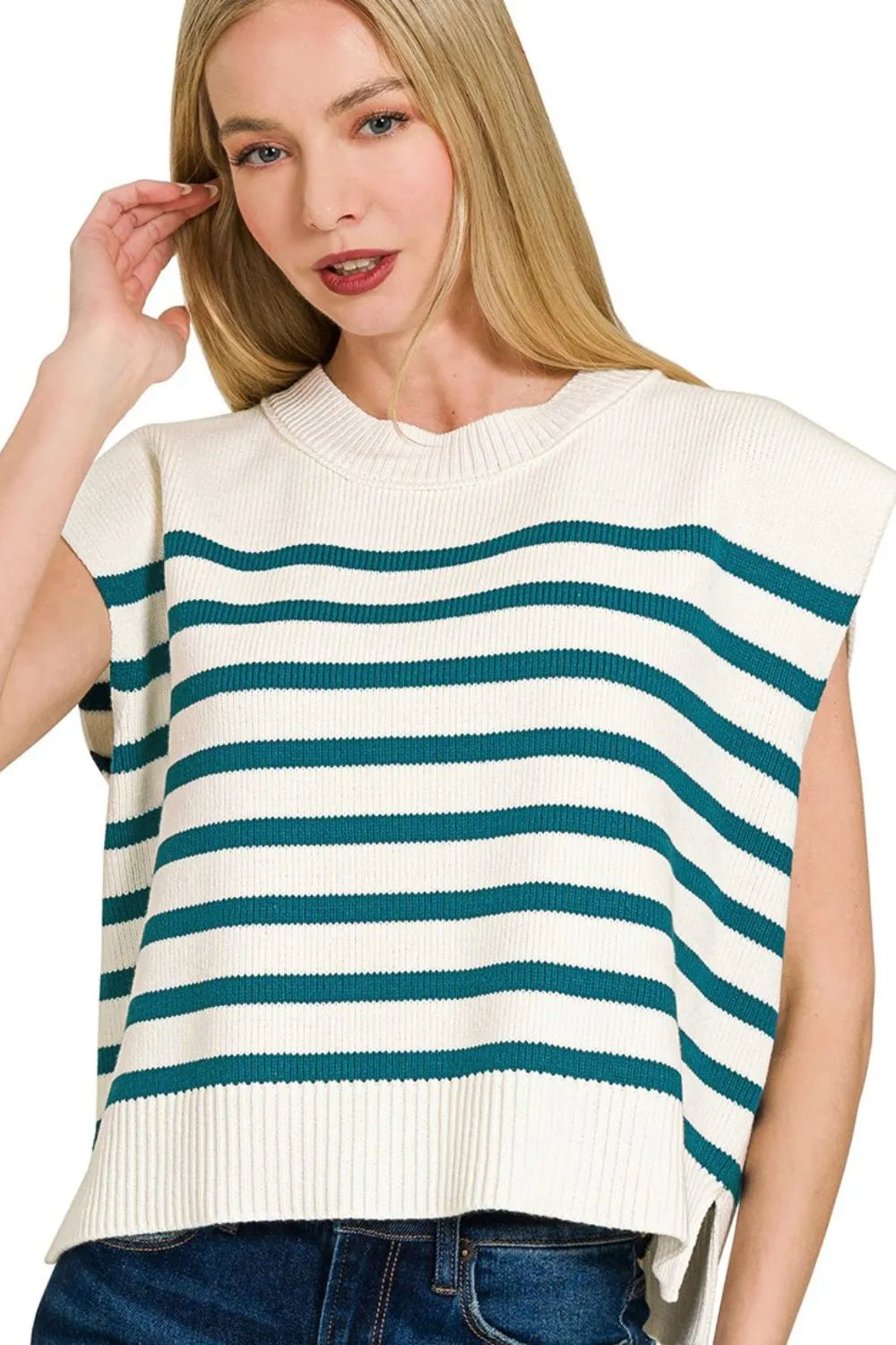 Zenana Oversized Crew Neck Stripe Sweater Vest TEAL 33bceeb9-519e-401e-aa89-cd2013473f71-Max-Origin