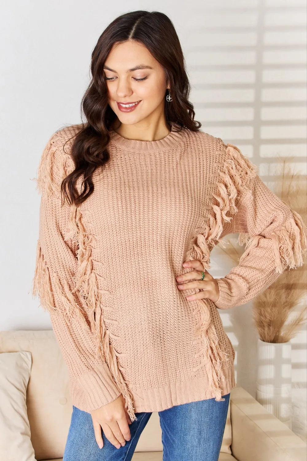 And The Why Tassel Detail Long Sleeve Sweater DUSTY PINK 33beefb9-7d4b-42b2-84b6-63324564bf82-Max