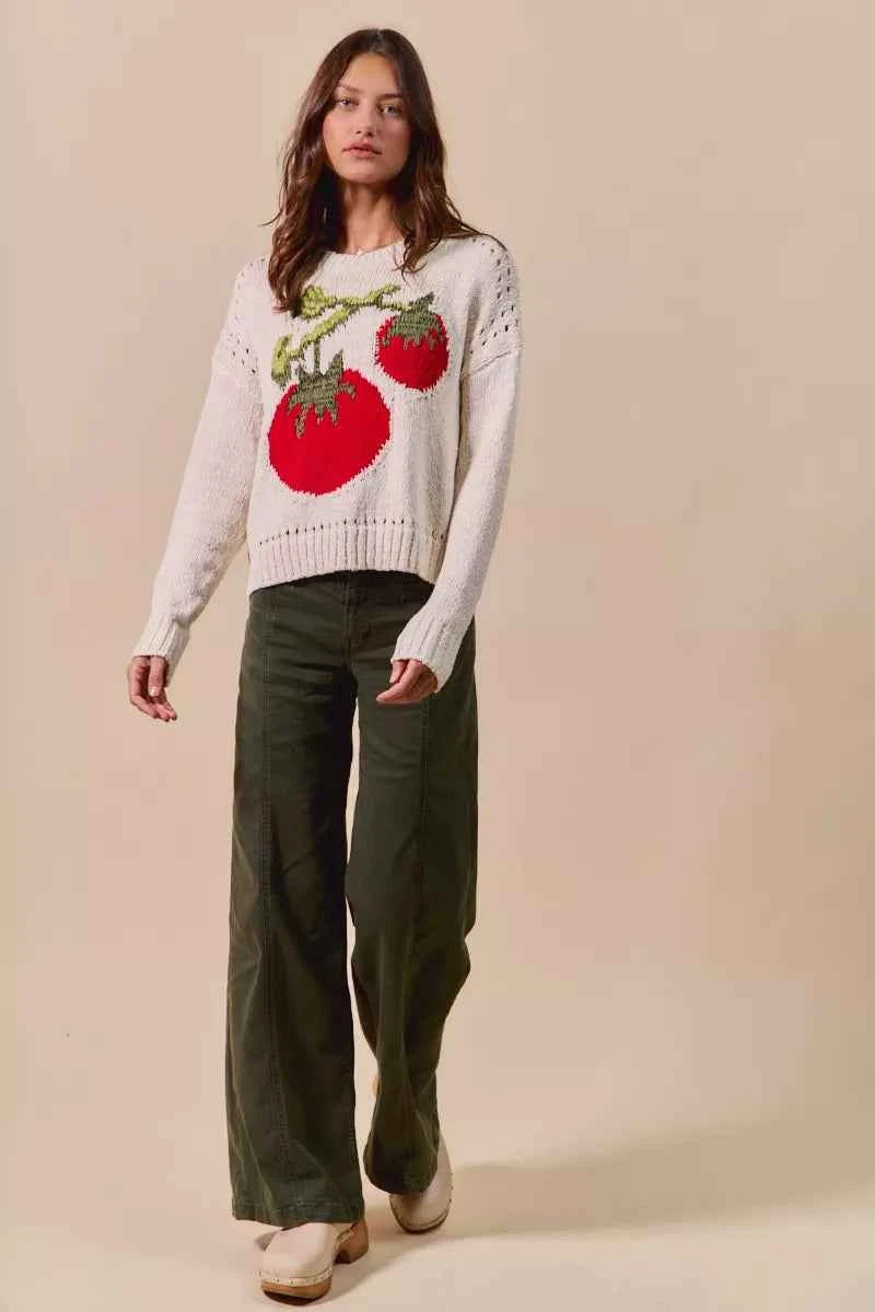 SO ME Vegetable Round Neck Long Sleeve Sweater 33ee69823adb4a7fa648ab1e0a07509e-Max-Origin