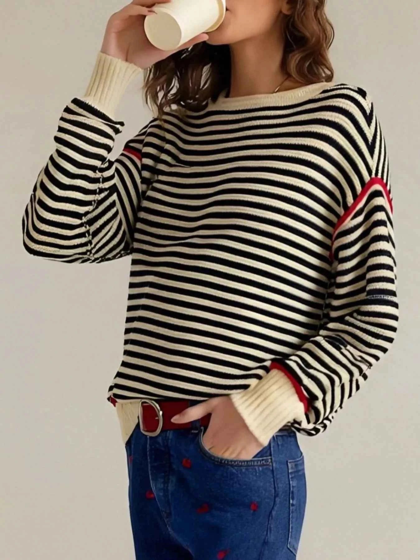 Striped Round Neck Long Sleeve Sweater 33f7c200-2f48-4f3e-b0ac-62ef57018f95-Max-Origin