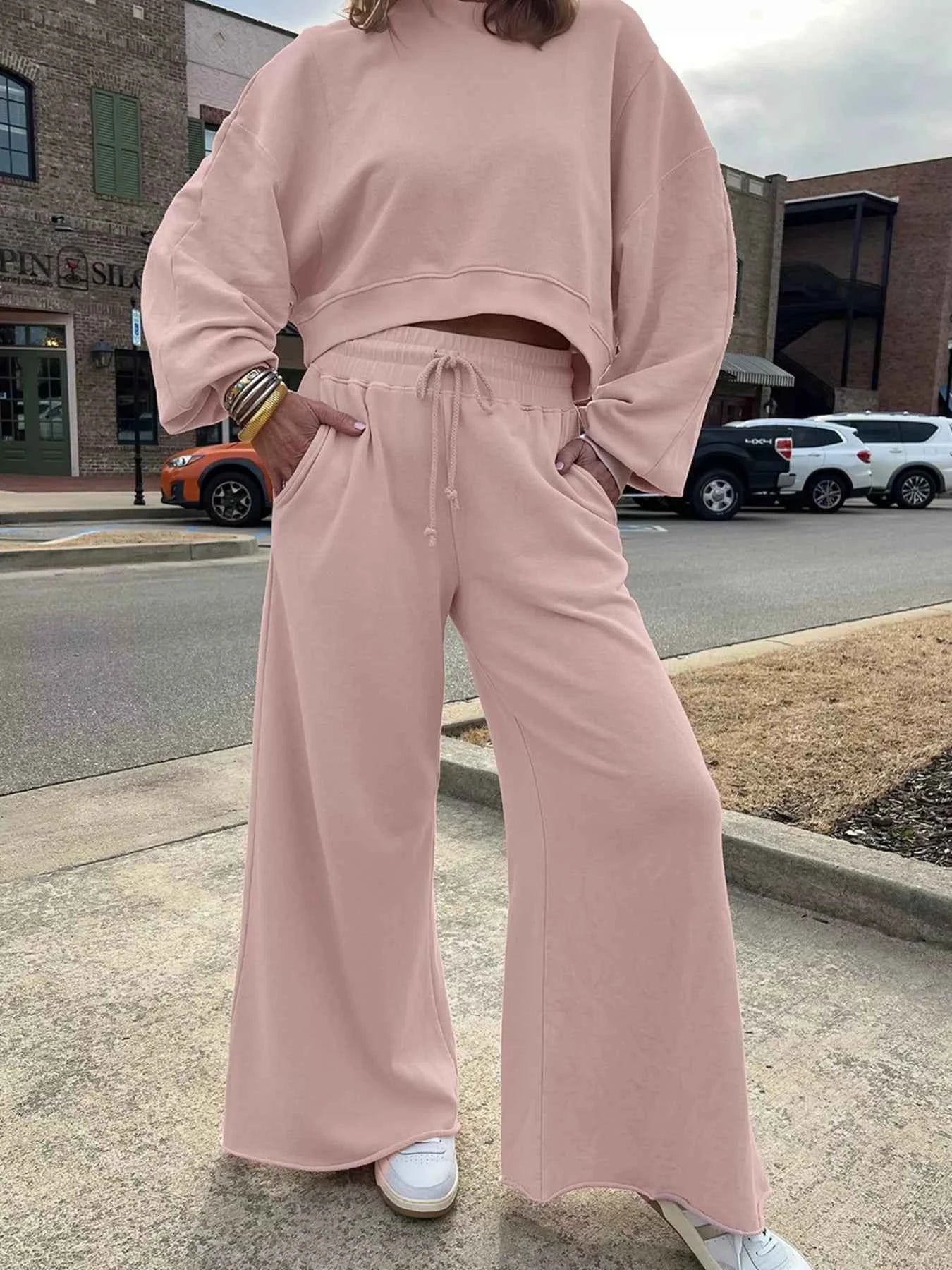 Drop Shoulder Puff Sleeve Crop Top and Drawstring Wide Leg Pants Set Dusty Pink 33fd0b07e90243afb90dad0c7fccab19-Max-Origin