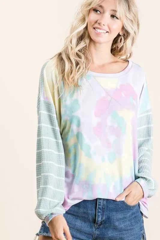 BiBi Tie Dye Terry Top with Wide Stripe Thermal Waffle 3418a13b1ef54e6598ed540bbfde03ad-Max-Origin