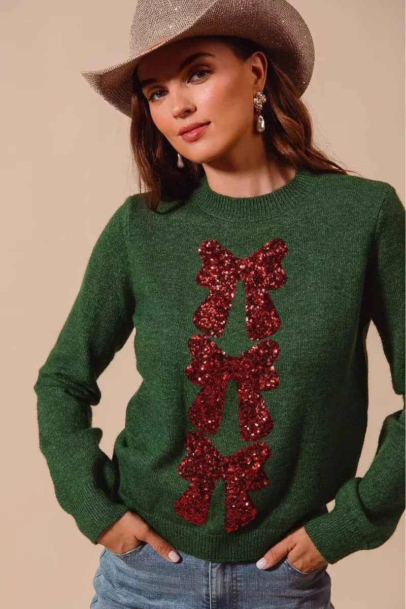 SO ME Sequins Bow Ribbon Embellished Christmas Sweater 341bd444d4234772a19a29405b386c91-Max-Origin