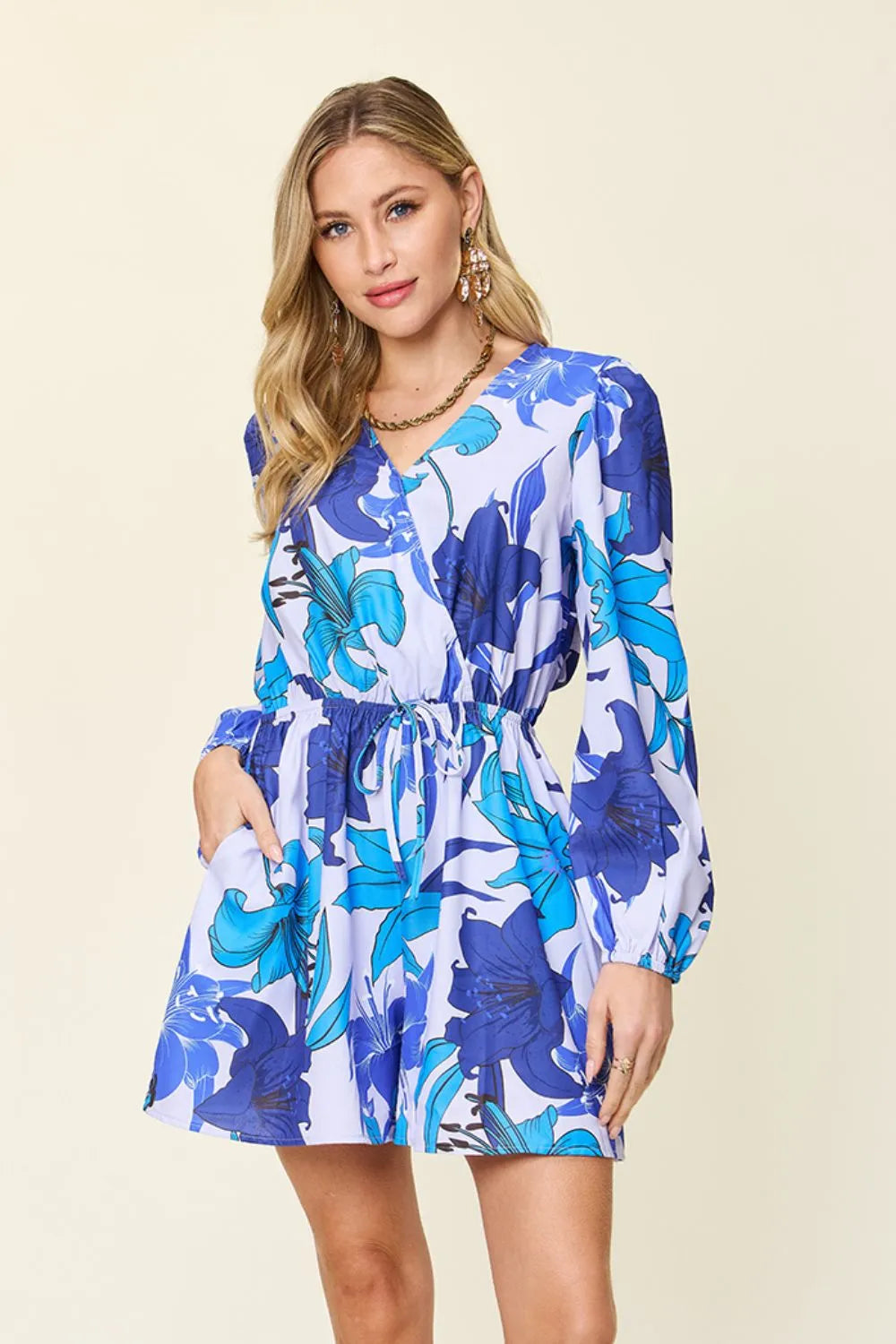 Double Take Full Size Floral Long Sleeve Romper with Pockets Blue 341d298e-7052-4df8-a3ee-085c191bbb78-Max