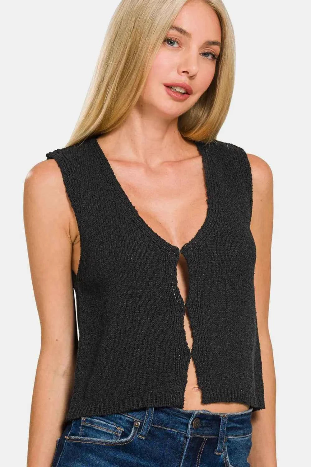 Zenana Hook and Eye Closure V-Neck Sweater Vest 342a7170-fb48-4569-ae87-1b1d27c4a9d4-Max