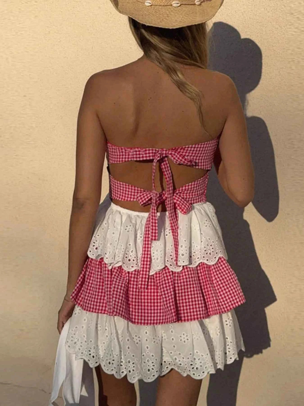 Eyelet Gingham Ruffle Layered Tube Dress 344da248-f34b-4b76-9b5a-6a270f5dfe83-Max-Origin