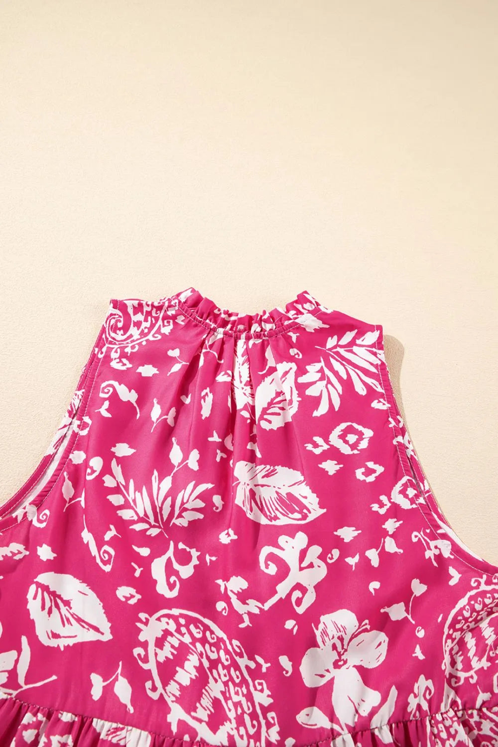 Floral Sleeveless Tasseled Tie Neck Tiered Midi Dress 345712a3-e576-48be-9ffa-5aa1fb173fb1-Max