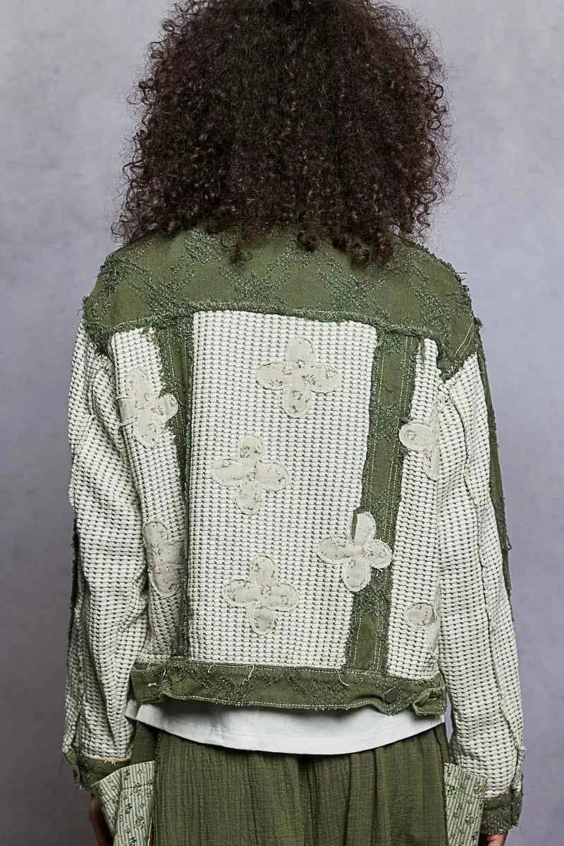 POL Button Down Raw Hem Jacket with Floral Patch 346c60b0-64cf-4f2a-8709-98c7d0ca931b-Max-Origin