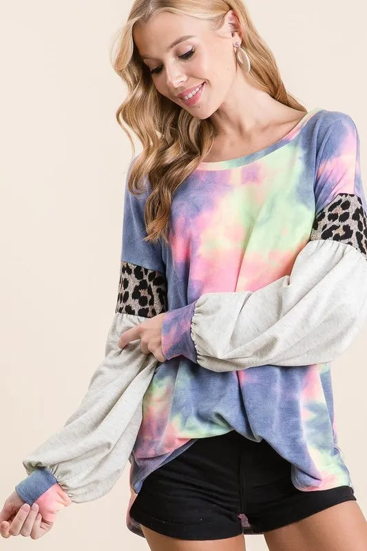 BiBi Tie Dye Terry Top with Contrast Puff Sleeves 3474e8f954ea49cb9d5da83c125eeb4f-Max-Origin