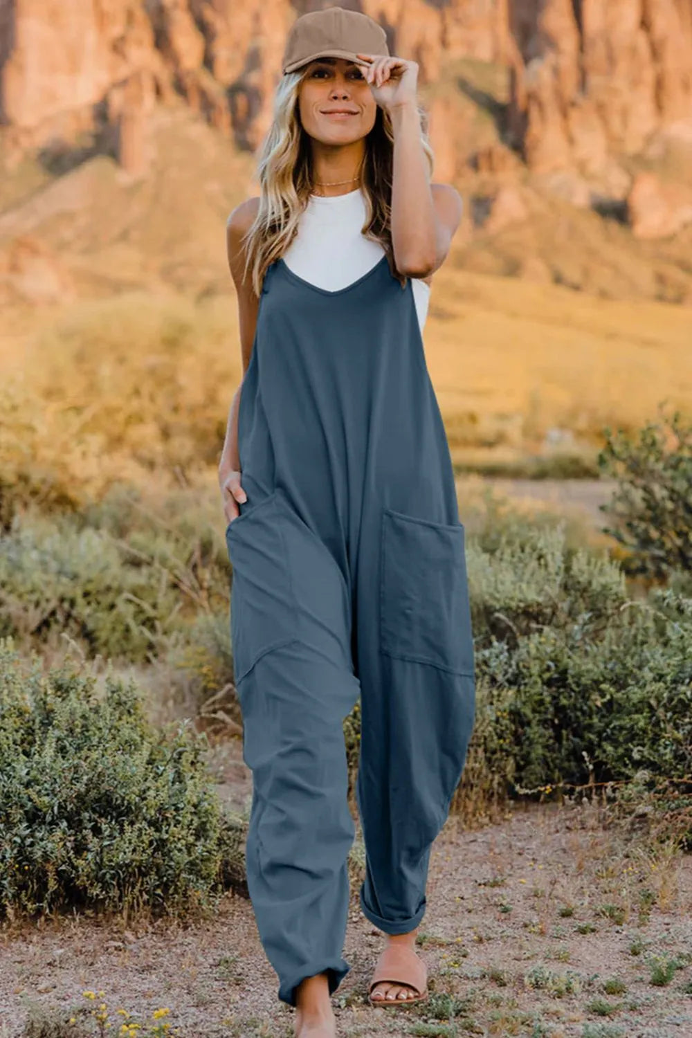Double Take Full Size V-Neck Sleeveless Jumpsuit with Pockets French Blue 3475bc27-20b6-4137-9cea-d13721088c70-Max
