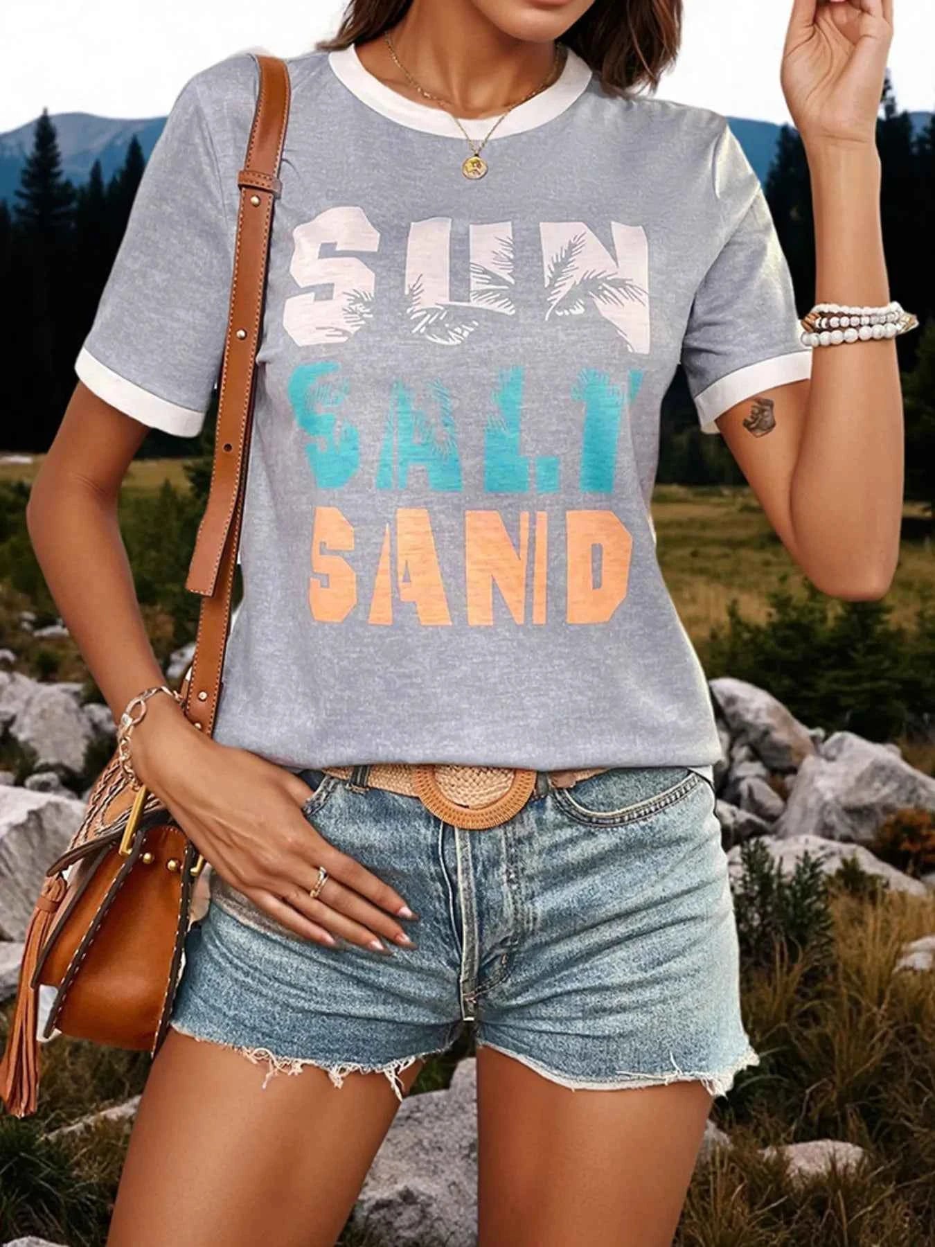 Letter Graphic Round Neck T-Shirt 3475ca467f0043f5998b362182bd7007-Max-Origin