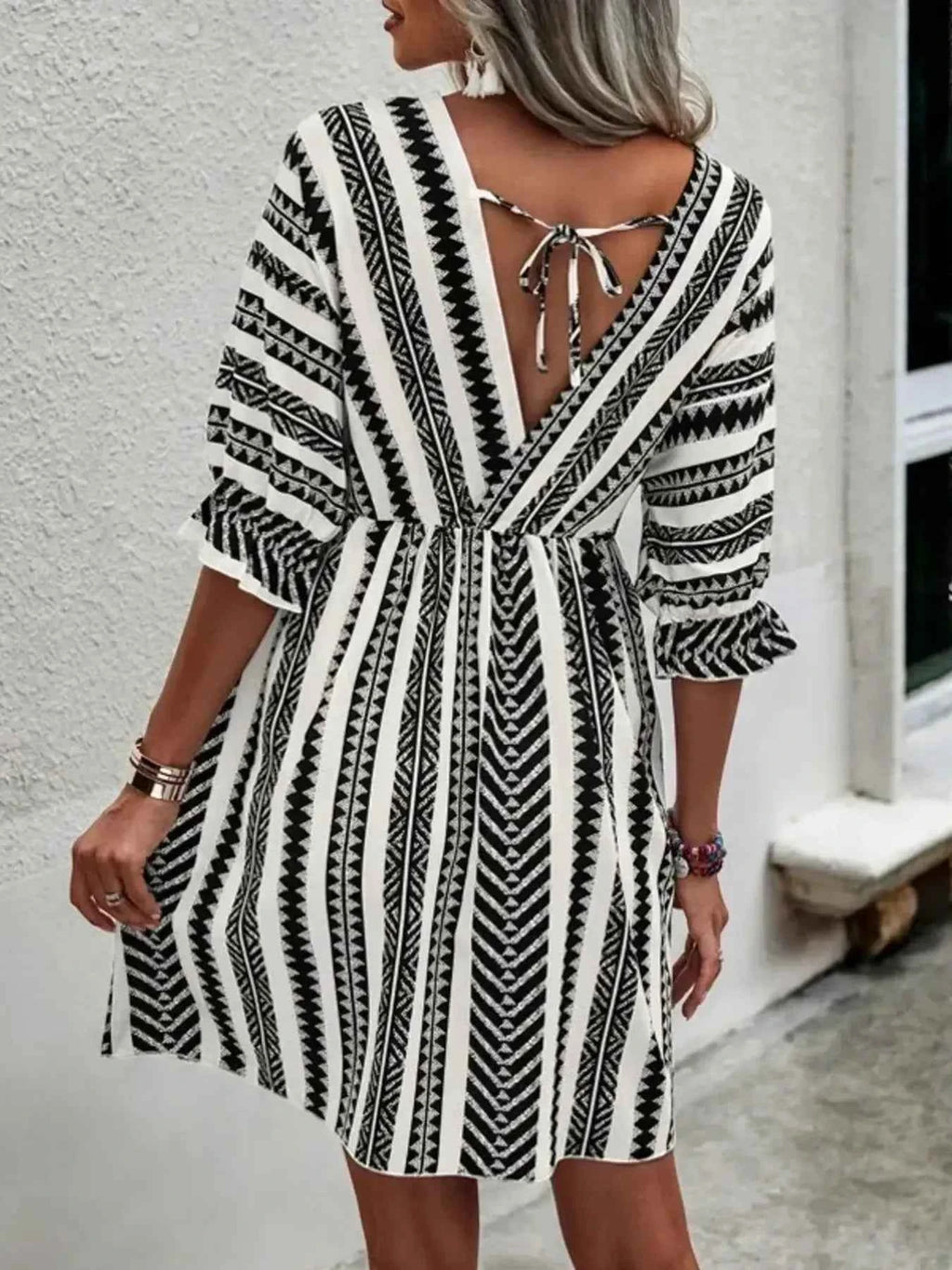 Geometric Print V-Neck Mini Dress 34780eb13f8c4be9b5406f146ea144c2-Max-Origin