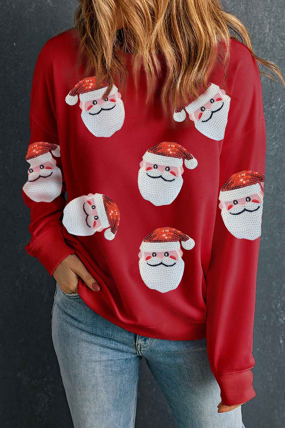Red Sequins Santa Claus Graphic Christmas Sweatshirt 347964f8e8463320