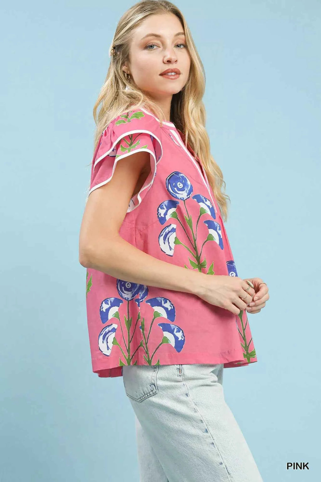 Umgee Blossom Meadow Print Blouse with Contrast Trim 348ff0d9-f4a3-41bb-8fc4-b196f84c0b9d-Max-Origin