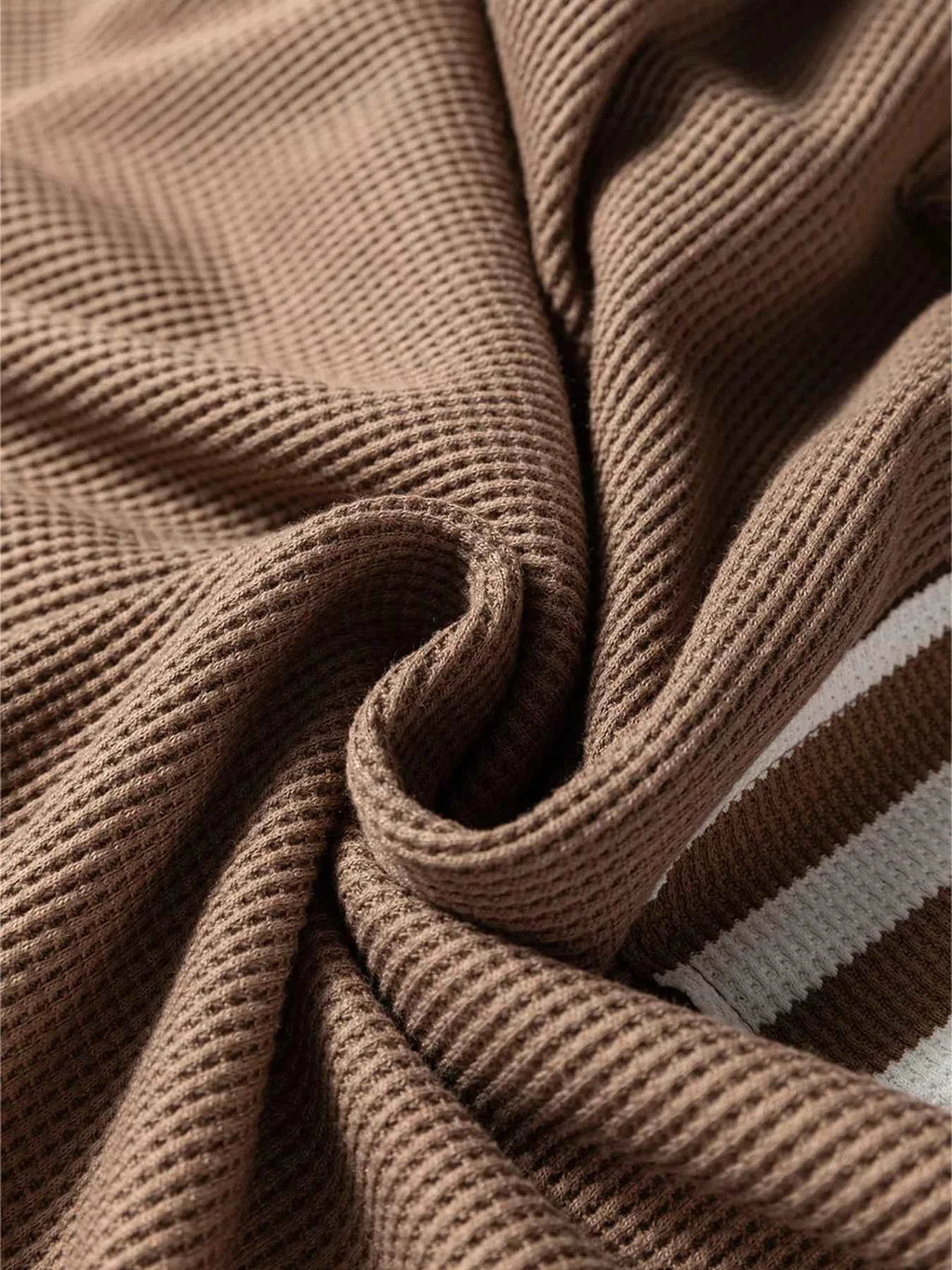 Waffle Texture Striped Patchwork Button Neck Drawstring Hoodie 349338d5364a4cf08a5f07f7b2897185-Max-Origin