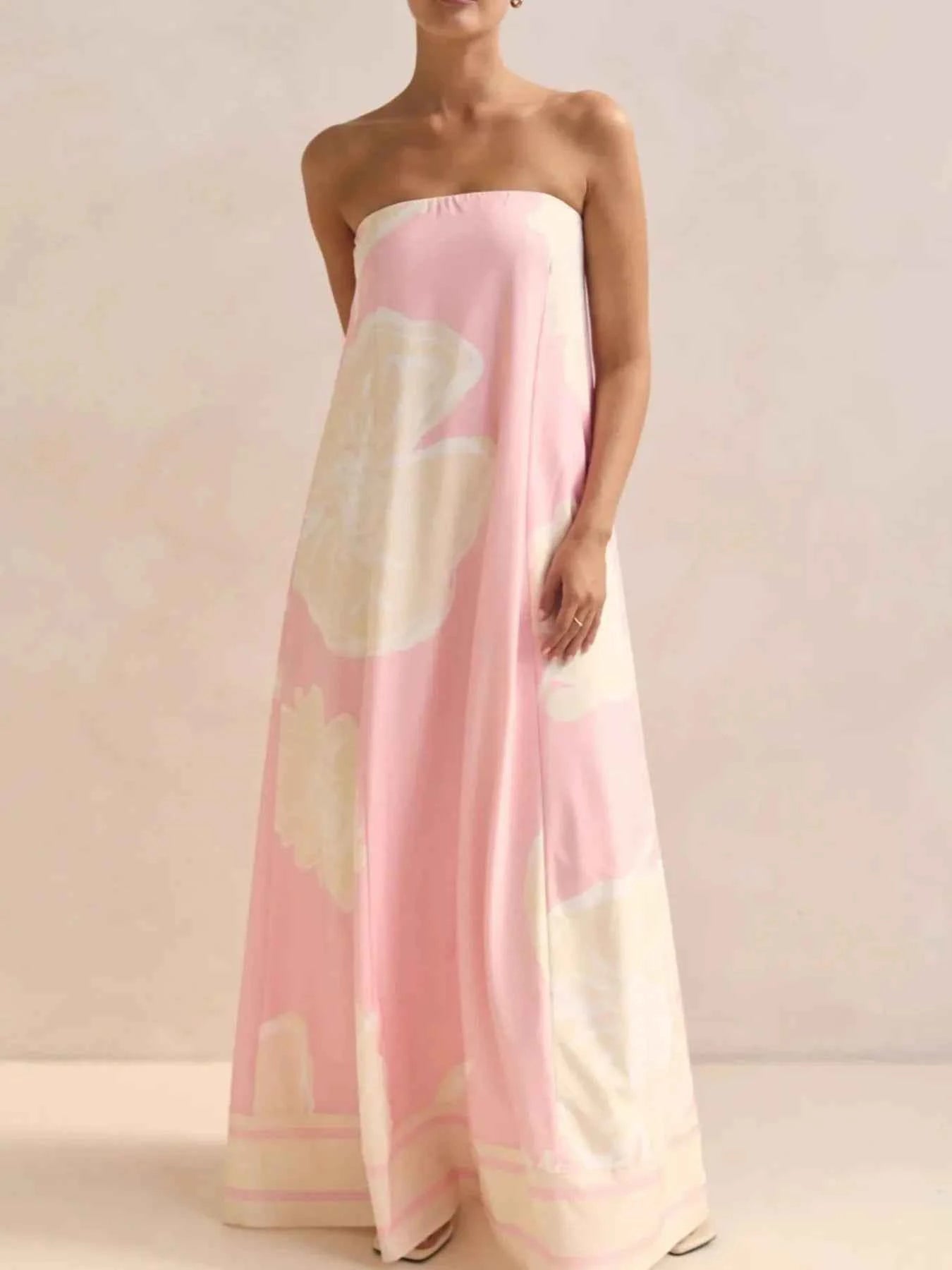 Smocked Printed Tube Maxi Dress Pink Print 349351f4-55b6-4f98-bb53-0829b0cb7e5b-Max-Origin