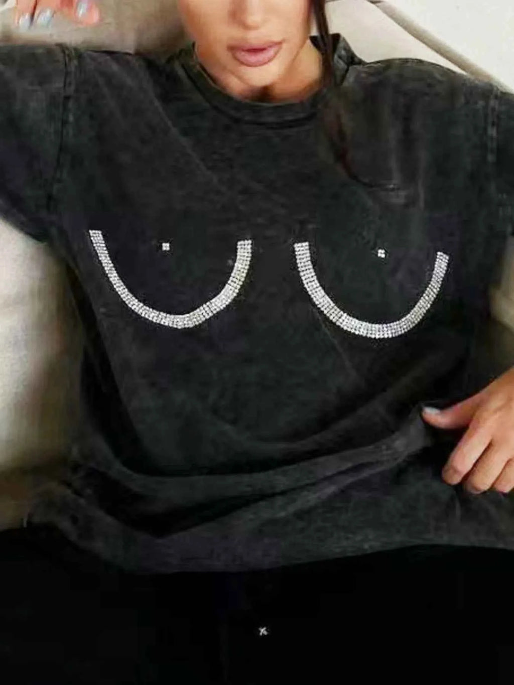 Rhinestone Round Neck Washed T-Shirt 34957c82-e679-45fa-a217-4e803a49514d-Max-Origin