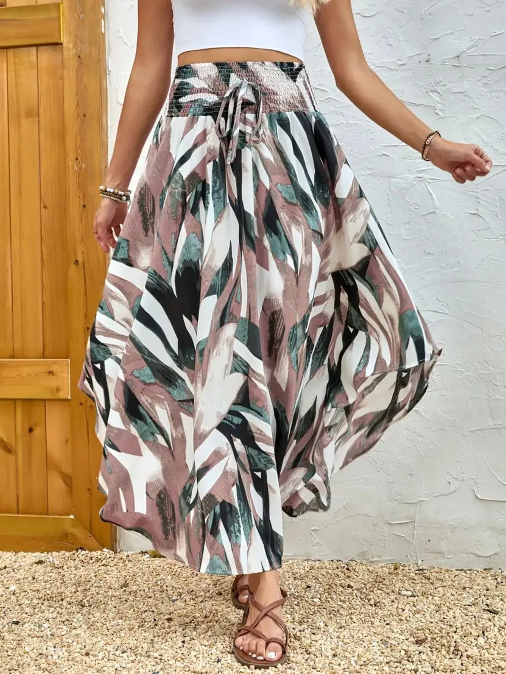 Asymmetrical Smocked Printed Skirt Dusty Pink 34a63732-2f51-4a9f-9cbb-c15a3f50e4ba-Max-Origin