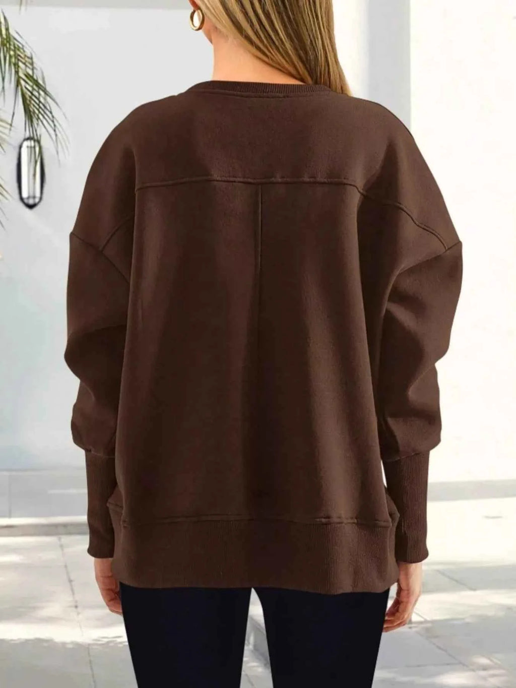 Slit Round Neck Dropped Shoulder Sweatshirt 34ac798dc42a44a08159b828460a4636-Max-Origin