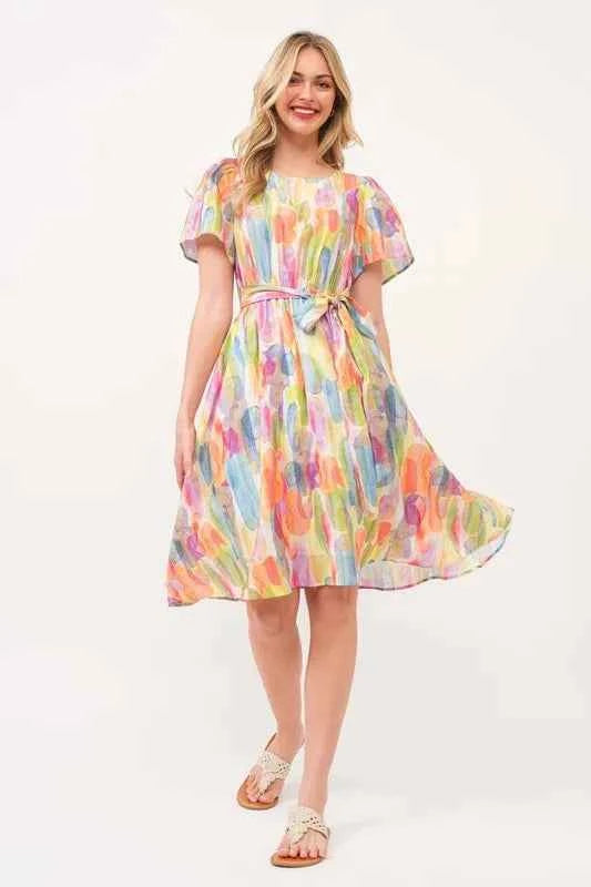 Lime 'N' Chili Watercolor Print Tie Front Midi Dress ORANGE COMBO 34b36024a39943228d62160aec47f368-Max-Origin