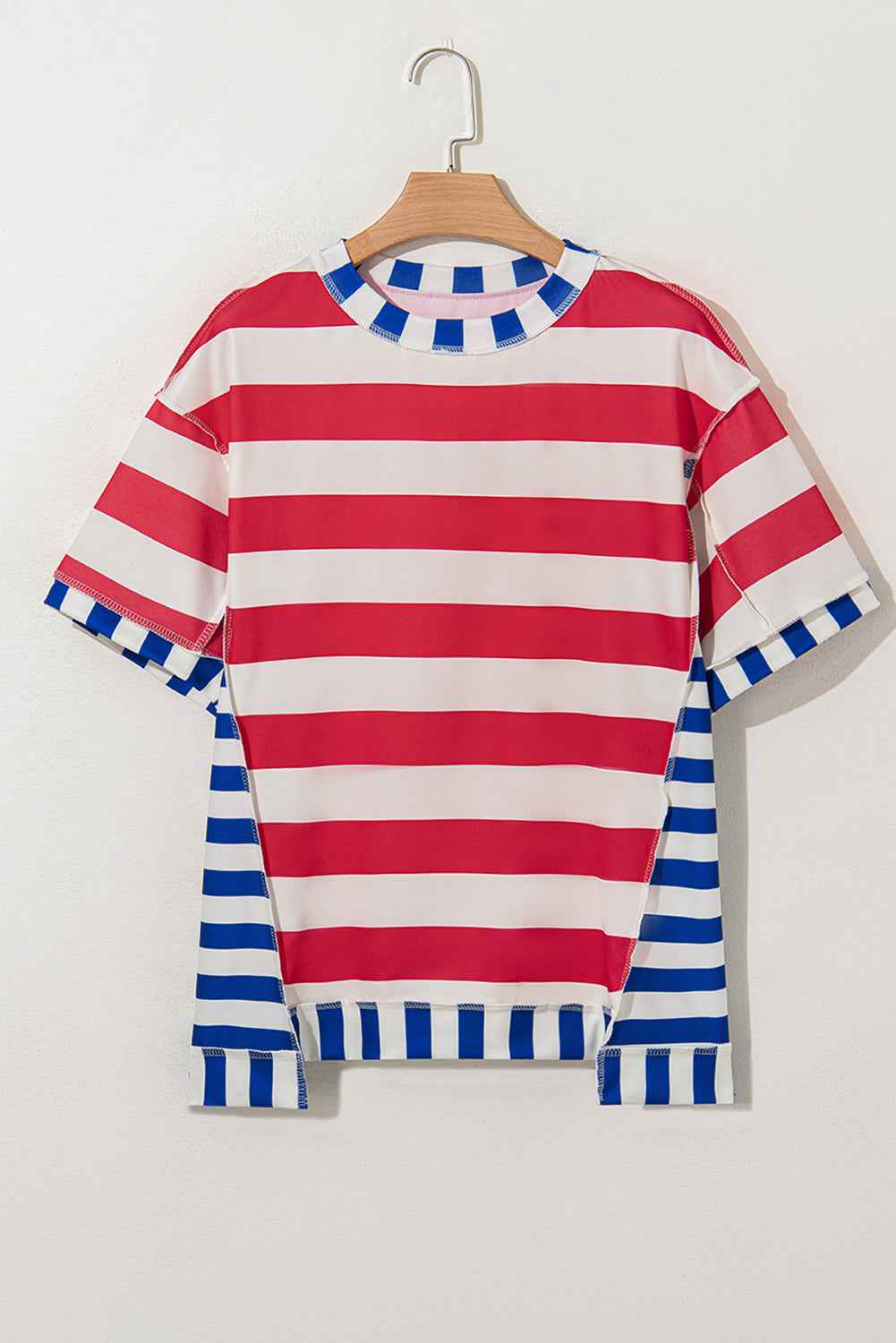 Red Stripe Loose Casual Color Block T Shirt 34b6a7bb1317d19a