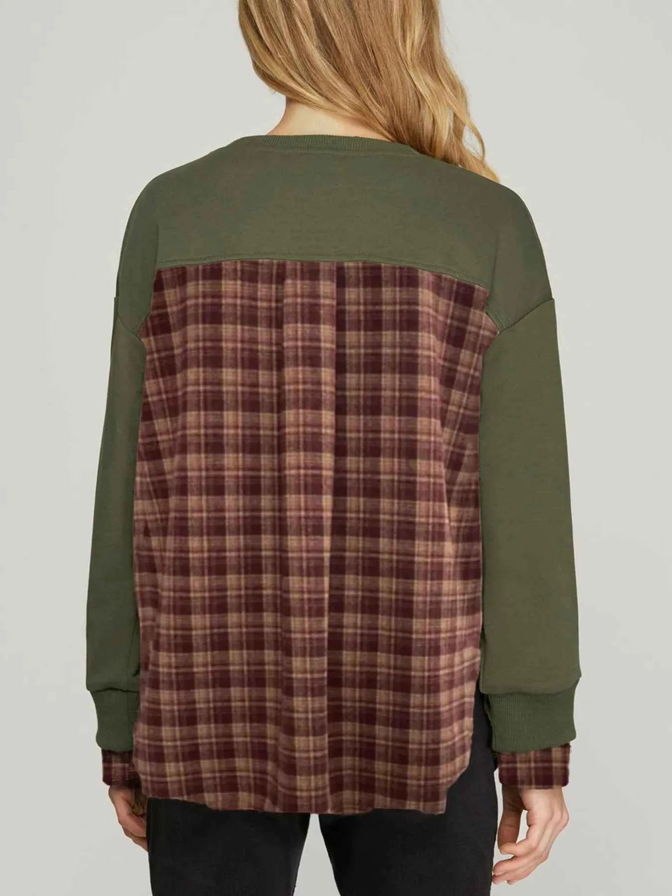 Plaid Patchwork Drop Shoulder Sweatshirt 34dca4e4-0d99-4d24-99a8-49b1e96c7612-Max-Origin
