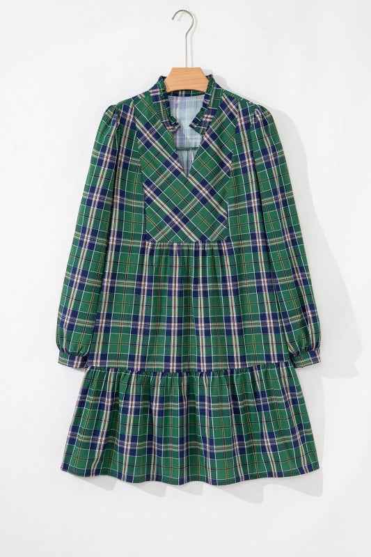 Plaid Frilled Collar Long Sleeve Mini Dress 34ee7199-b822-485e-8fc2-619b450240ab