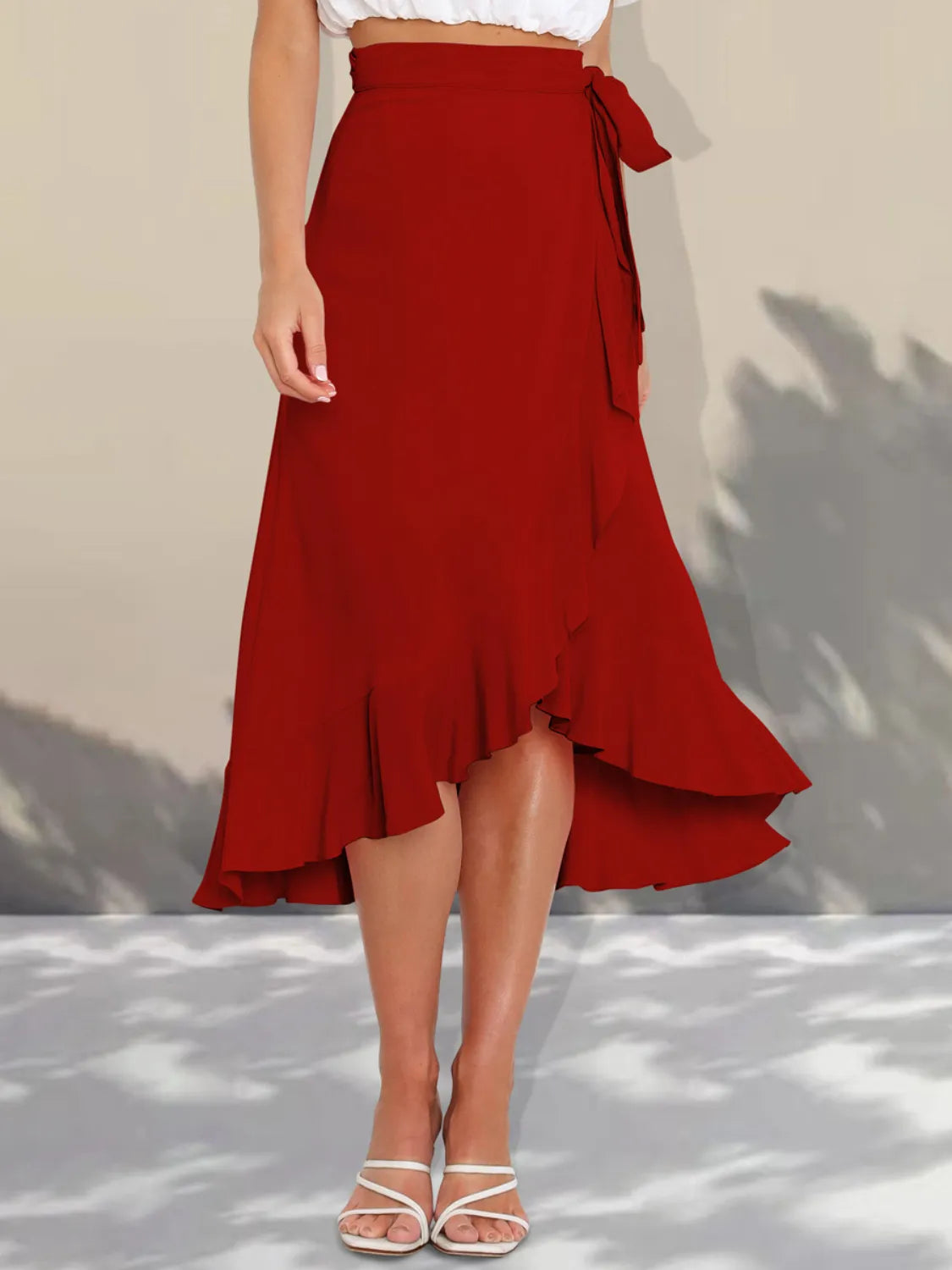 Ruffled Hem Tied Skirt Scarlet 34f0a42d-4d19-45a2-973f-665e75989969-Max-Origin