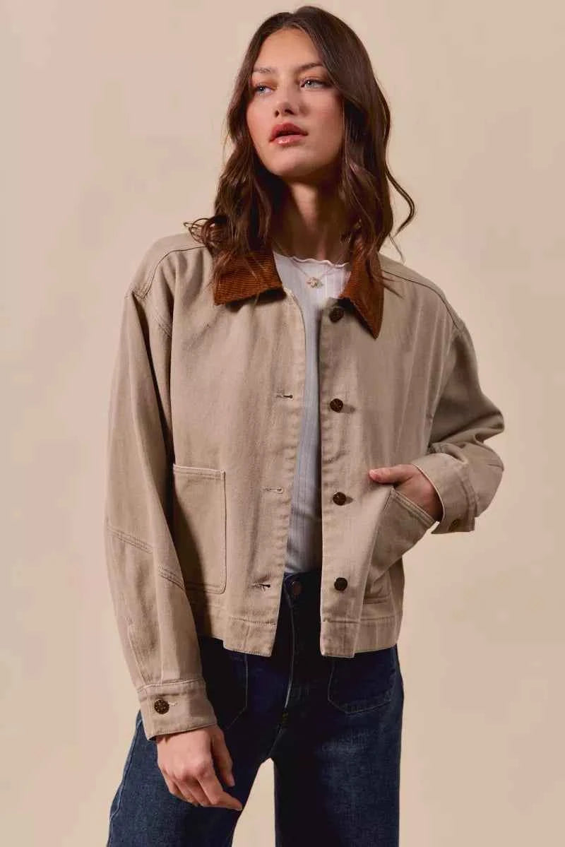 SO ME Cotton Twill Cropped Barn Jacket wtih Collar 34f35de9bd454e2a81157abd41329b94-Max-Origin