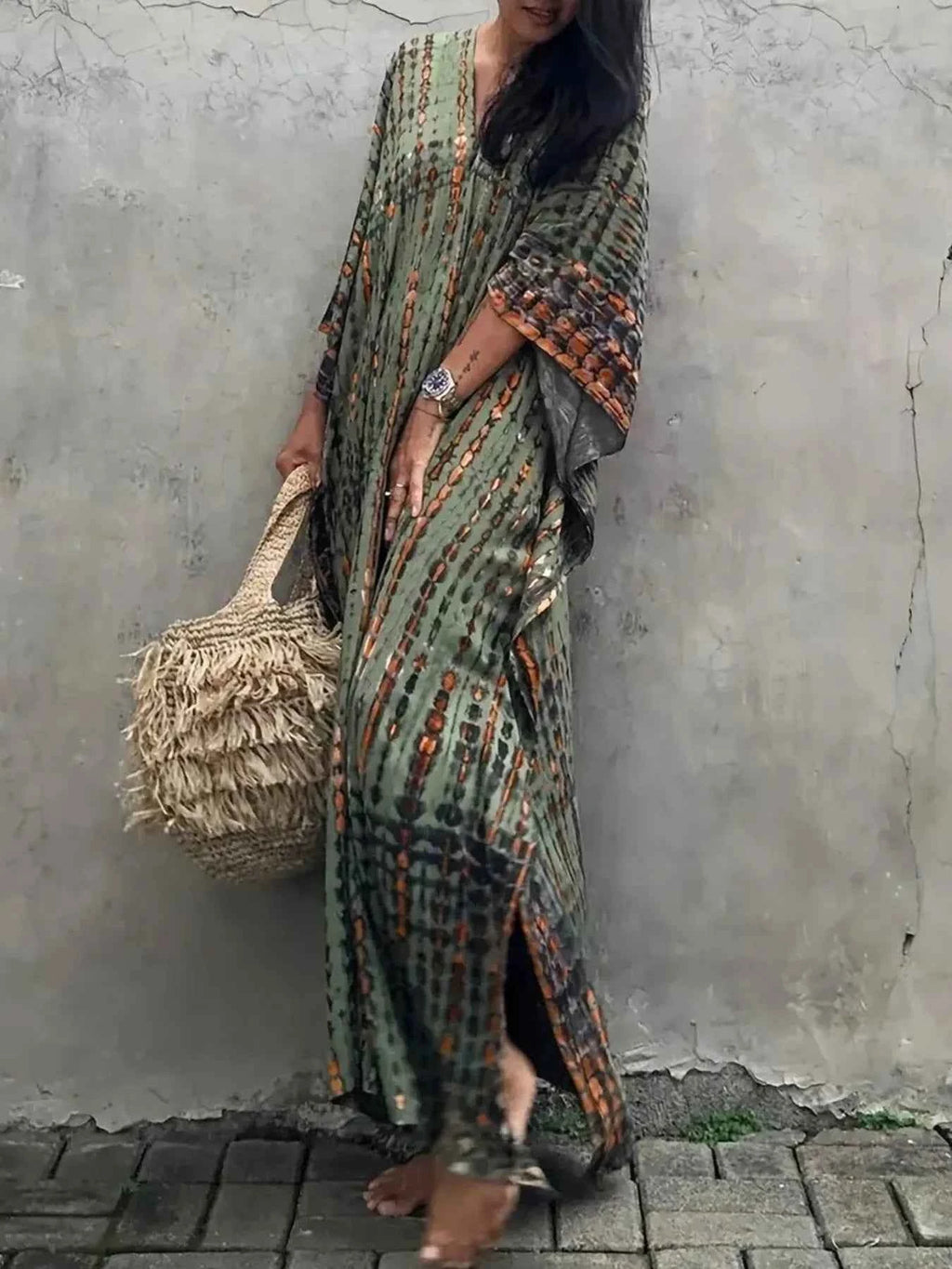 Tie-Dye V-Neck Maxi Dress with Flowy Sleeves 34f763b330cb4abe9dcfa8ab047f0d17-Max-Origin