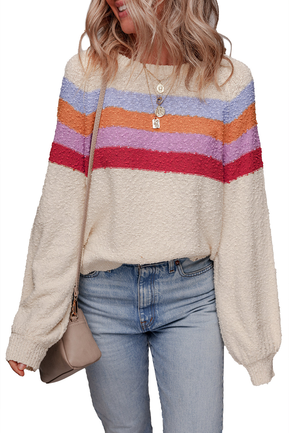 Jet Stream Striped Colorblock Drop Shoulder Textured Sweater 34f8f58bfdc4aa15