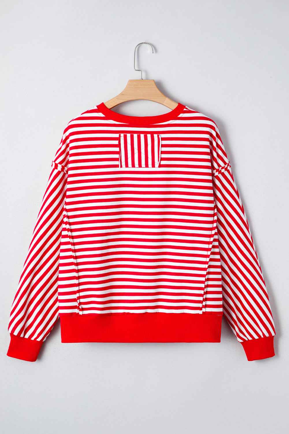 Red Stripe Holly Jolly Sequins Patch Drop Shoulder Long Sleeve Top 3500b943528fb2a8