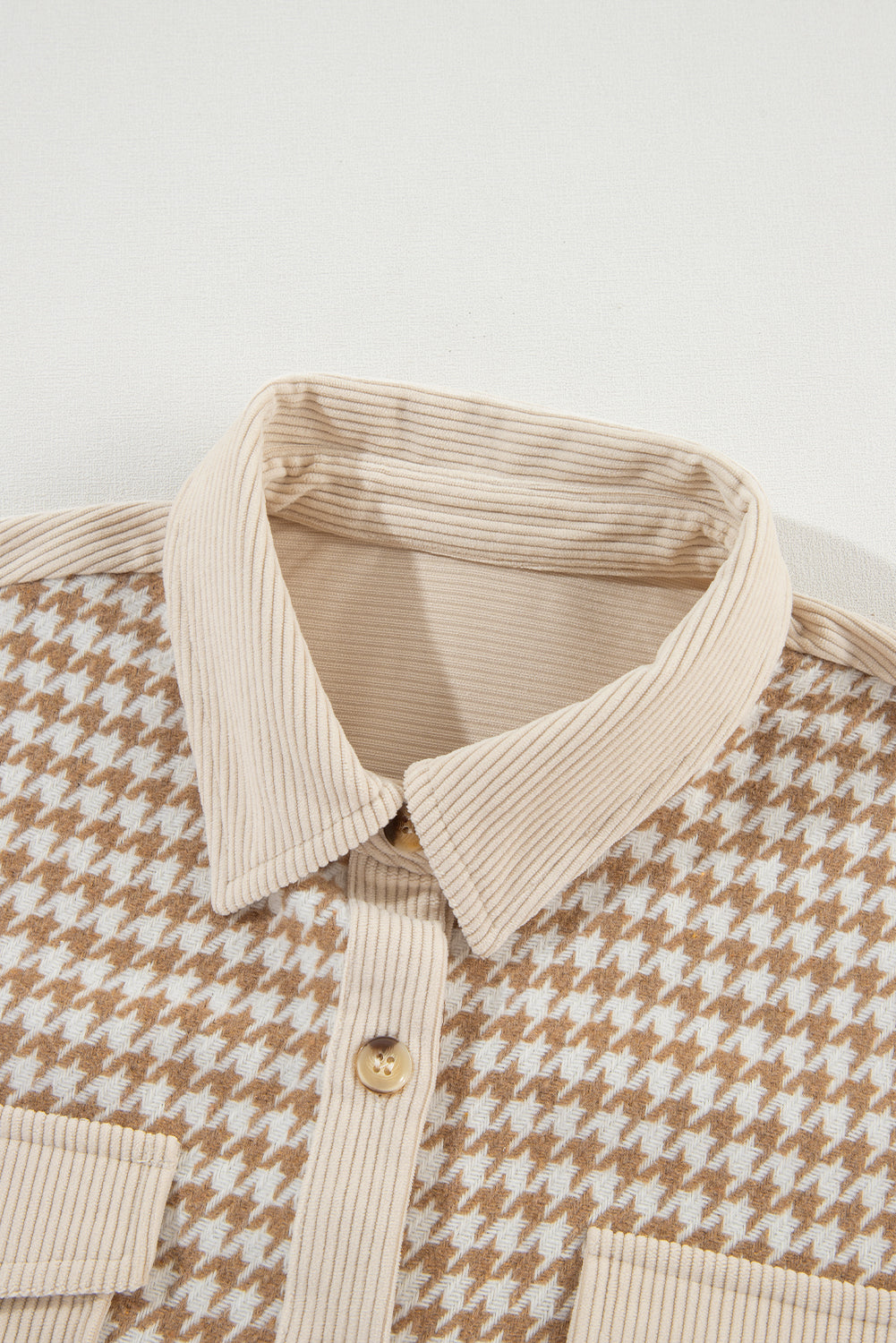 Parchment Houndstooth Corduroy Patchwork Flap Pocket Shacket 352ce1410c4902d1