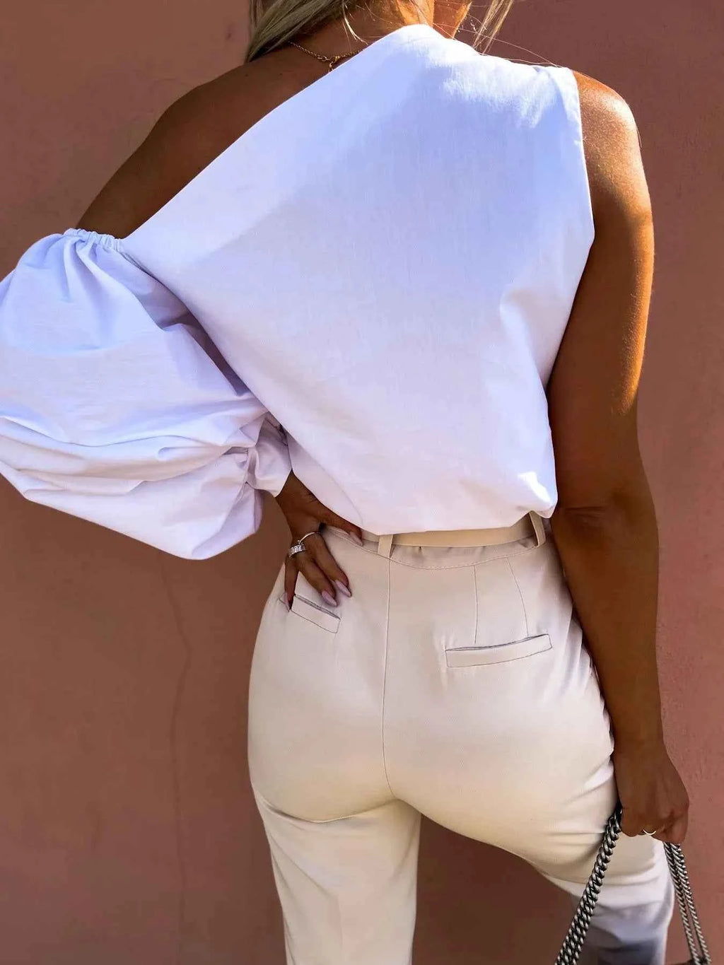 One Shoulder Puff Sleeve Blouse 352d98b4db974a0caadf82c670d14738-Max-Origin