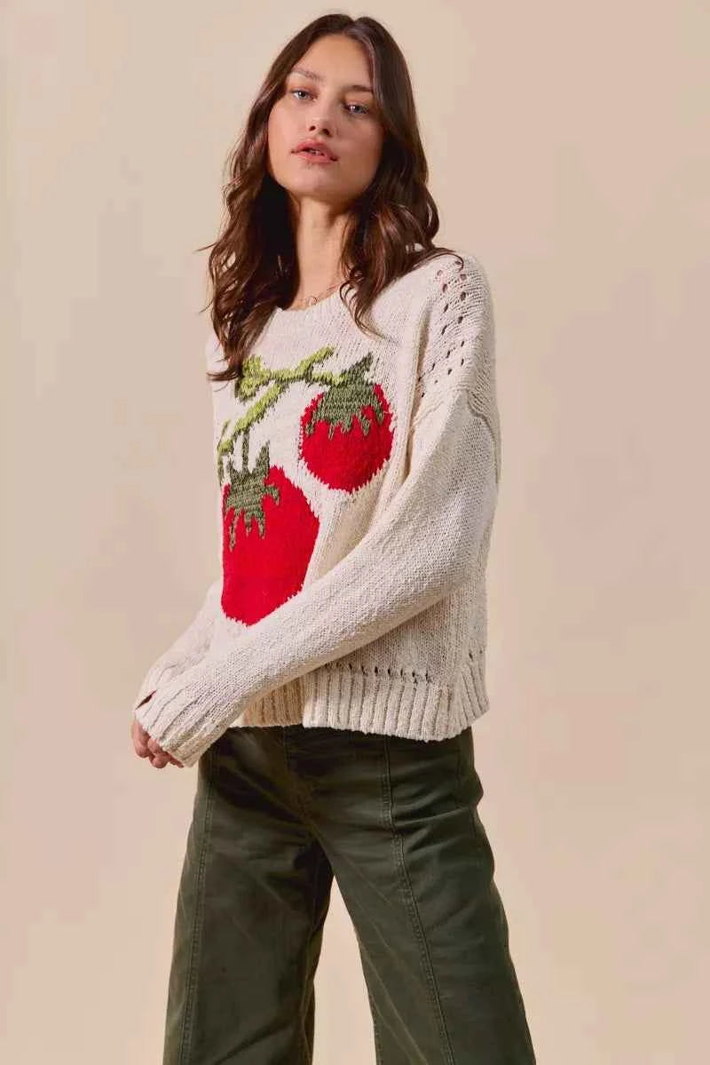 SO ME Vegetable Round Neck Long Sleeve Sweater 355be43c57a14df29c3b11dae9dfa2b6-Max-Origin