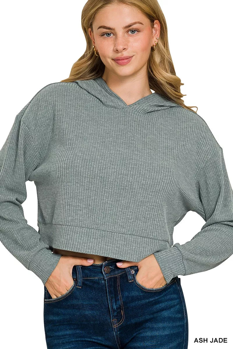 Zenana Drop Shoulder Ribbed Crop Hoodie ASH JADE 3572d2894001470284ecbede9031e1e9-Max-Origin