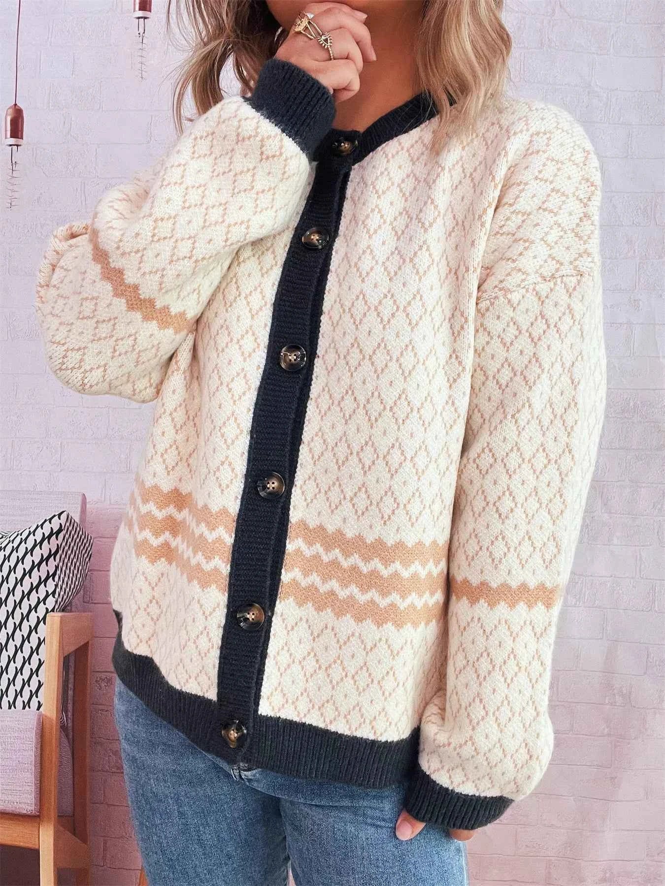 Geometric Pattern Button Up Cardigan 3573fbd488fd455788158d1a83f9350d-Max-Origin
