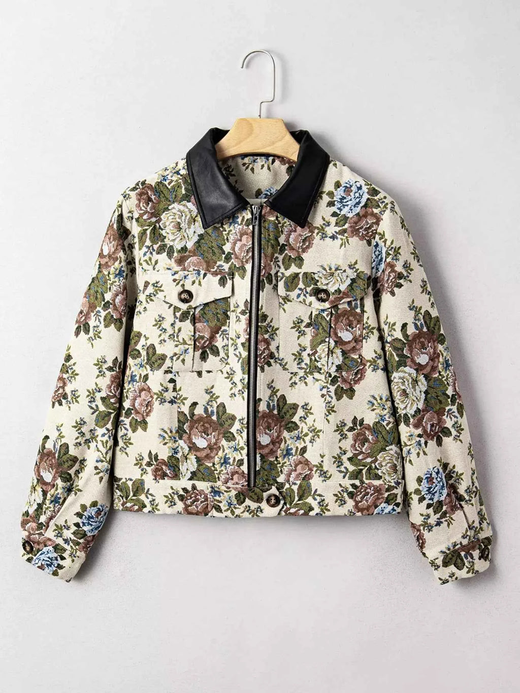Floral Print Zip Up Contrast Collared Jacket 357a608fd6c847abbf164066224ac7b6-Max-Origin