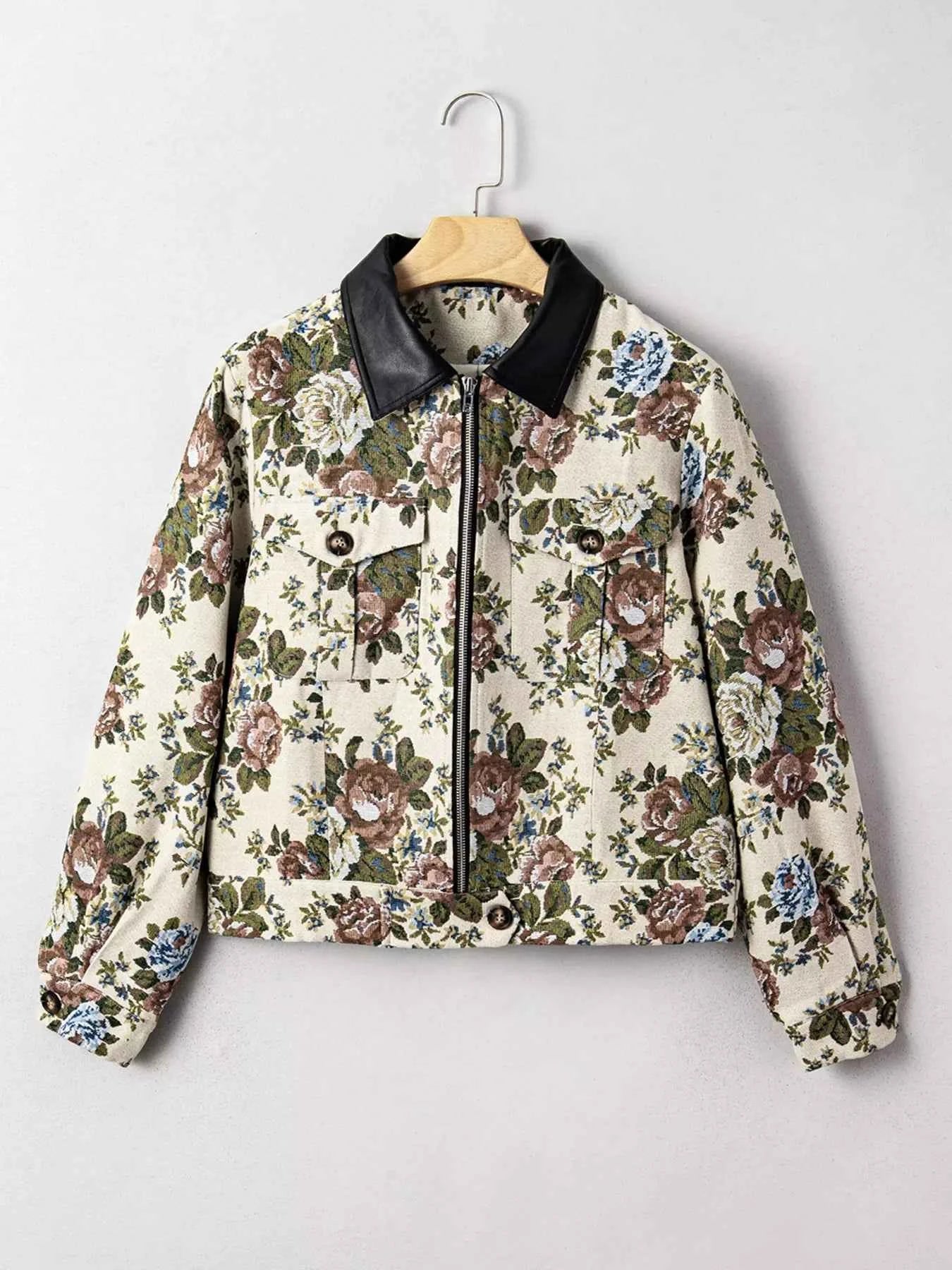 Floral Print Zip Up Contrast Collared Jacket 357a608fd6c847abbf164066224ac7b6-Max-Origin