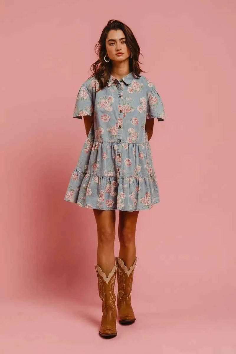BiBi Floral Print Washed Lightweight Tiered Shirt Dress 358b116b9d164bc2a14cd0ce3c68e7dd-Max-Origin