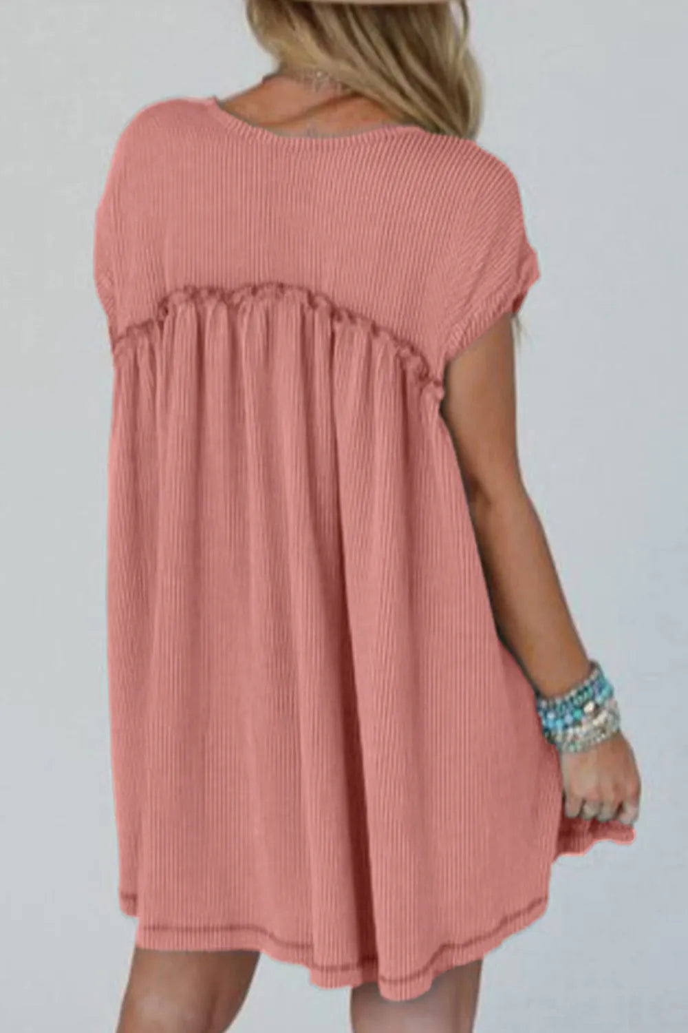 Corded Knit Textured Patched Pocket Frilled Swing Mini Dress with Pockets 35919144-704d-4fb1-9a52-4d37af6cfbb5-Max-Origin