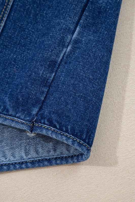 Wash Denim Straight Cut Pocketed Jacket 359b52fe-21aa-4c29-af41-a310f75c11a1