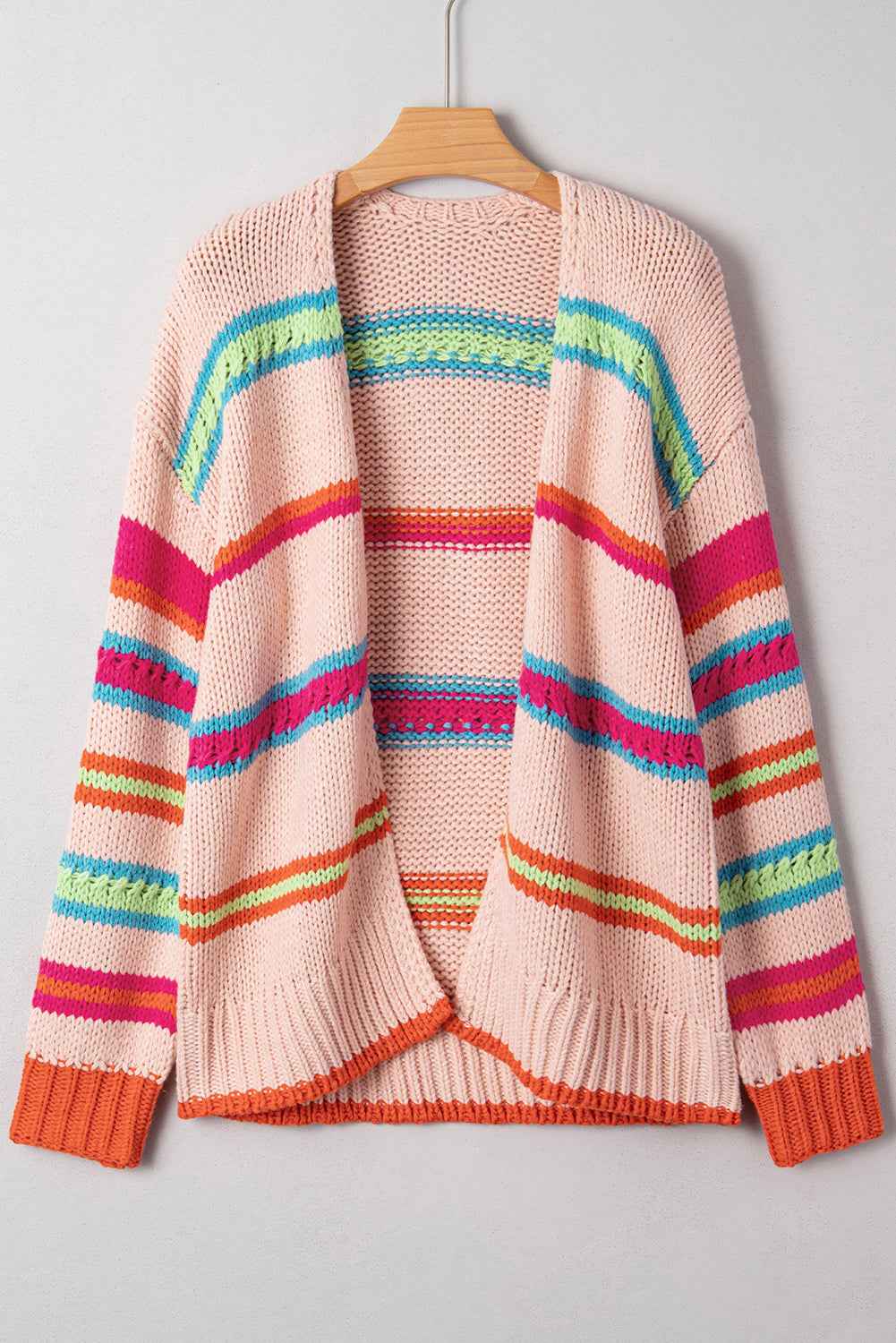 Multicolour Open Front Striped Colorblock Knit Oversize Cardigan 359d3385199386d5